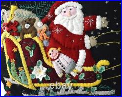One left! Santa's sleigh BIG Christmas pillow! Handmade felt New World Arts