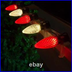 OptiCore 49 ft. 50-Light LED Red and Warm White Faceted C9 String Light Set