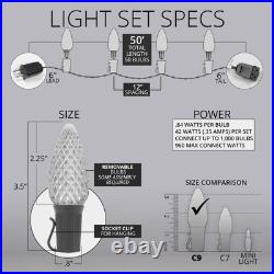 OptiCore 49 ft. 50-Light LED Red and Warm White Faceted C9 String Light Set