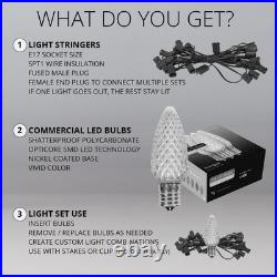 OptiCore 49 ft. 50-Light LED Red and Warm White Faceted C9 String Light Set
