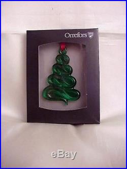 Orrefors Holly Days Green Christmas Tree Ornament New in box
