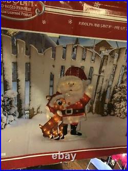 Outdoor 32-In Pre-Lit Santa and Rudolph Christmas Yard Art Decoration 70 Lights