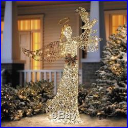 Outdoor 60 Gold Faux Grapevine Lighted Christmas Angel With Dove Yard Sculpture