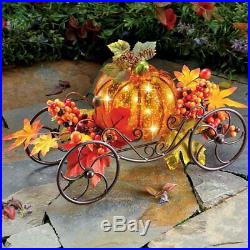Outdoor Autumn Solar Metal Wagon Decor Fall Lights Thanksgiving Ornament Pumpkin