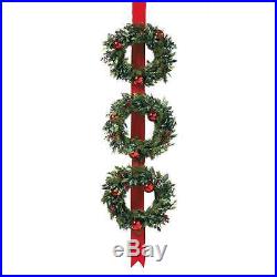 Outdoor Christmas Decoration Cordless Holly Berry Wreaths Ribbon LED Lights New
