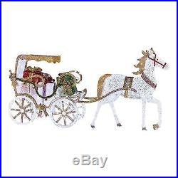 Outdoor Christmas Decoration Horse Carriage Pre Lit 750 LED Cool White Lights