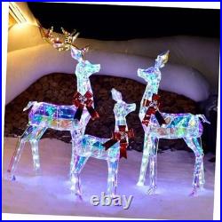 Outdoor Christmas Decorations Deer Family 3-Piece Lighted Prismatic