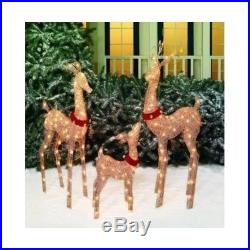 Outdoor Christmas Deer Family Light Sculpture Set Glittering Yard Holiday Decor
