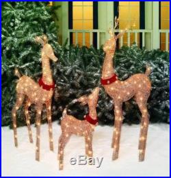 Outdoor Christmas Deer Family Light Sculpture Set Glittering Yard Holiday Decor