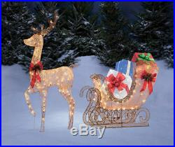 Outdoor Christmas Lighted Reindeer & Sleigh Set Display Sculpture Yard Decor