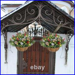 Outdoor Christmas Porch Decorations, Christmas Hanging Baskets with Lights for O