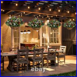 Outdoor Christmas Porch Decorations, Christmas Hanging Baskets with Lights for O