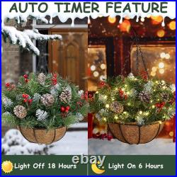 Outdoor Christmas Porch Decorations, Christmas Hanging Baskets with Lights for O
