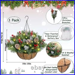 Outdoor Christmas Porch Decorations, Christmas Hanging Baskets with Lights for O