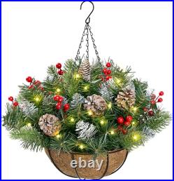 Outdoor Christmas Porch Decorations, Christmas Hanging Baskets with Lights for O