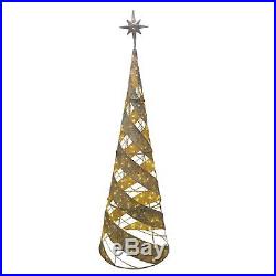 Outdoor Christmas Pre Lit Tree Gold Mesh 7ft Spiral Cone Warm White LED Decor