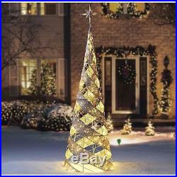 Outdoor Christmas Pre Lit Tree Gold Mesh 7ft Spiral Cone Warm White LED Decor