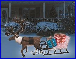 Outdoor Christmas Reindeer Pulling Sleigh w Presents Box 9ft Pre Lit Decor NEW