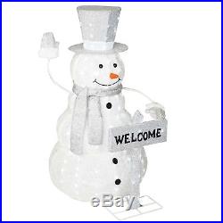 Outdoor Christmas Season Lighted Snowman Yard Decor with Welcome Sign Life Sized