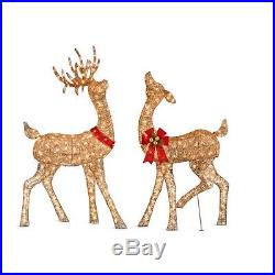 Outdoor Christmas Set of 2 Champagne Lighted Reindeer Doe Buck Deer Sculptures