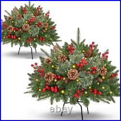 Outdoor Christmas Tree Urn Filler, Prelit Planter Bushes, 22 Inch Lighted Art