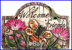 Outdoor Garden Decor Hanging Floral Plaques with message (BeeWelcome Friends)