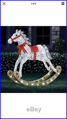 Outdoor Lighted 4′ Christmas Rocking Horse Pre Lit Twinking Lawn Yard Decor SALE