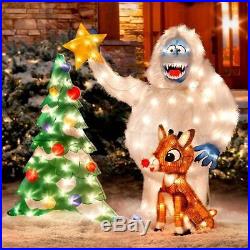 Outdoor Lighted Rudolph Reindeer Christmas Decoration Bumble Snowman & Tree NEW