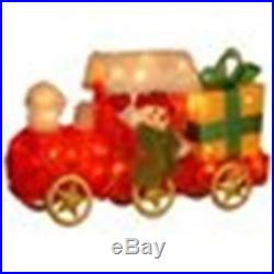 Outdoor Pre-Lit Tinsel Yard Train with Gift & Snowman Xmas Lighted Art Decorations