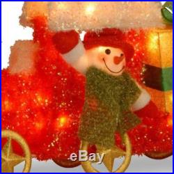Outdoor Pre-Lit Tinsel Yard Train with Gift & Snowman Xmas Lighted Art Decorations