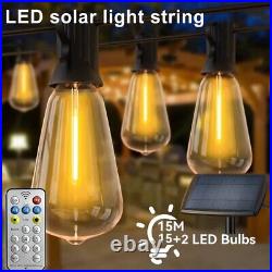 Outdoor Solar String Light 50ft LED ST38 Warm Edison Bulb Light Outdoor withRemote
