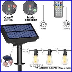Outdoor Solar String Light 50ft LED ST38 Warm Edison Bulb Light Outdoor withRemote