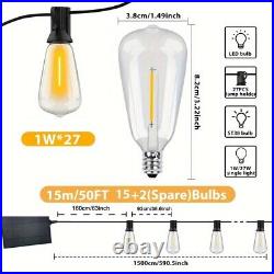 Outdoor Solar String Light 50ft LED ST38 Warm Edison Bulb Light Outdoor withRemote