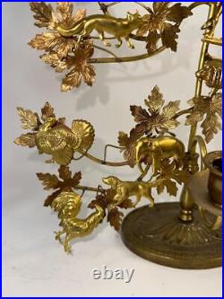 PAIR of Brass Dresden Ornament Candle Holders Animals Christmas Holiday 1980s