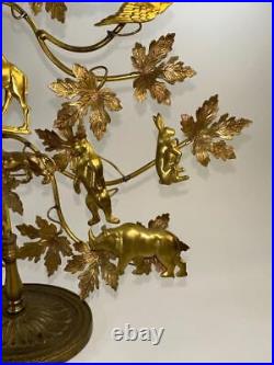 PAIR of Brass Dresden Ornament Candle Holders Animals Christmas Holiday 1980s