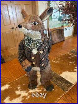 PIER 1 Sisal Staw Fox Wearing Plaid Jacket Retired HTF In Very Nice Condition