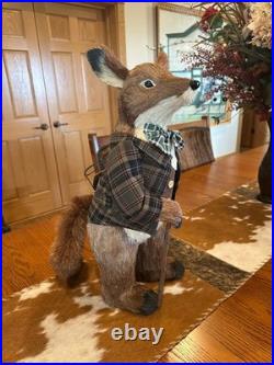 PIER 1 Sisal Staw Fox Wearing Plaid Jacket Retired HTF In Very Nice Condition