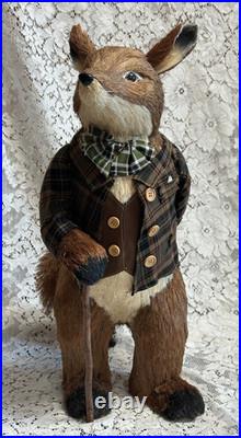 PIER 1 Sisal Staw Fox Wearing Plaid Jacket Retired HTF In Very Nice Condition
