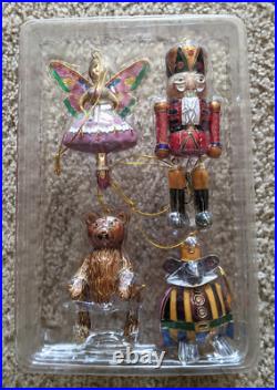POTTERY BARN Christmas Cloisonne Ornaments SET NUTCRACKER, MOUSE, FAIRY, BEAR