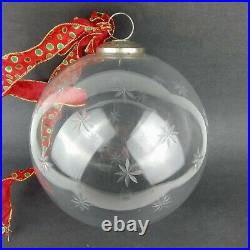 POTTERY BARN Etched Glass Ornaments Clear Snowflake 9.5/ 8/ 6 Huge 2002 RARE