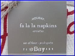 POTTERY BARN Fa La La Christmas Table Napkins, SET OF 4, NEW