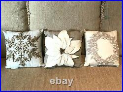 POTTERY BARN Holiday Christmas Pillow Wreath Snowflake Poinsettia 12 Set 3