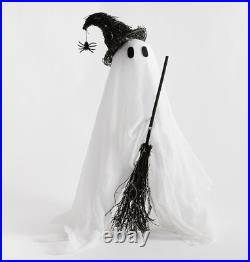 POTTERY BARN Lit Ghost Witch with Broom Halloween Decoration 32 New in Box