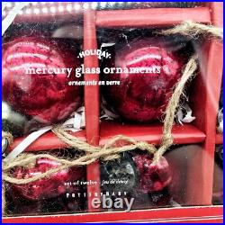 POTTERY BARN MERCURY GLASS 2 SETS OF 12 ORNAMENTS NEW IN BOX Red And Gold