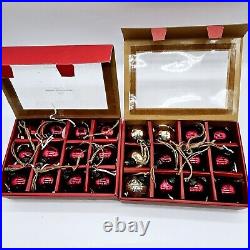 POTTERY BARN MERCURY GLASS 2 SETS OF 12 ORNAMENTS NEW IN BOX Red And Gold