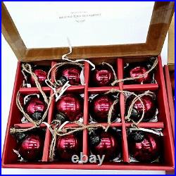 POTTERY BARN MERCURY GLASS 2 SETS OF 12 ORNAMENTS NEW IN BOX Red And Gold