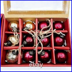 POTTERY BARN MERCURY GLASS 2 SETS OF 12 ORNAMENTS NEW IN BOX Red And Gold