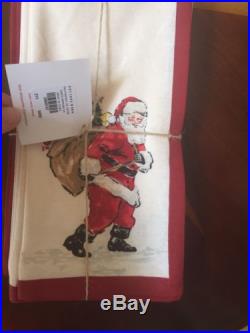 POTTERY BARN PAINTED SANTA CLAUS NAPKINS Christmas Holiday SET of 4 NEW NWT