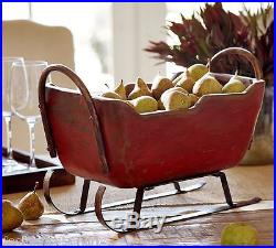 POTTERY BARN RED WOODEN SLEIGH SERVE BOWL