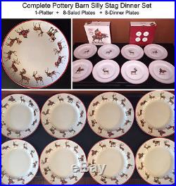 Pottery Barn Silly Stag Complete Set 8 Dinner Plates + 8 Salad + Platter